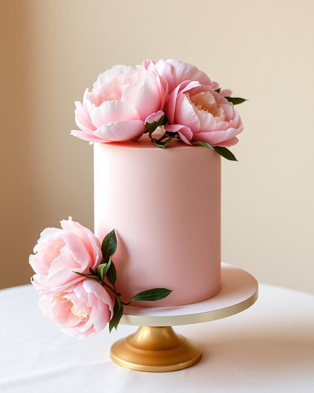 Blush pink fondant cake with peonies