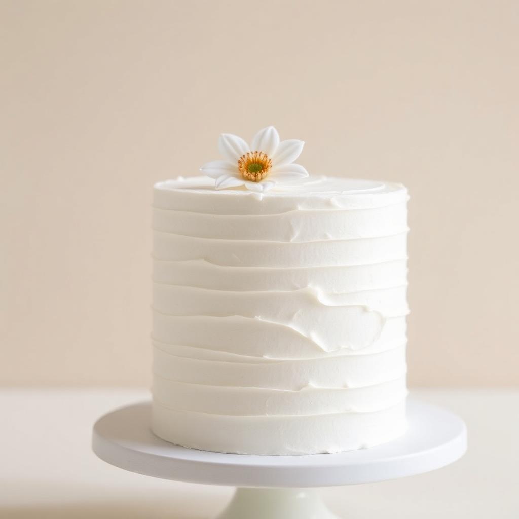 Minimal white textured cake with single flower